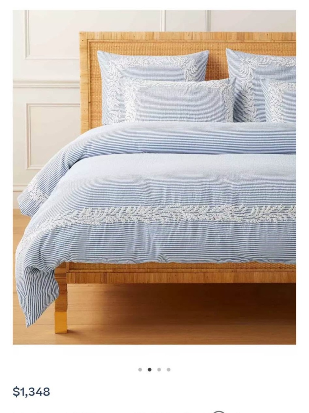 Serena & Lily Blue and White Striped Embroidered Cotton Duvet Set